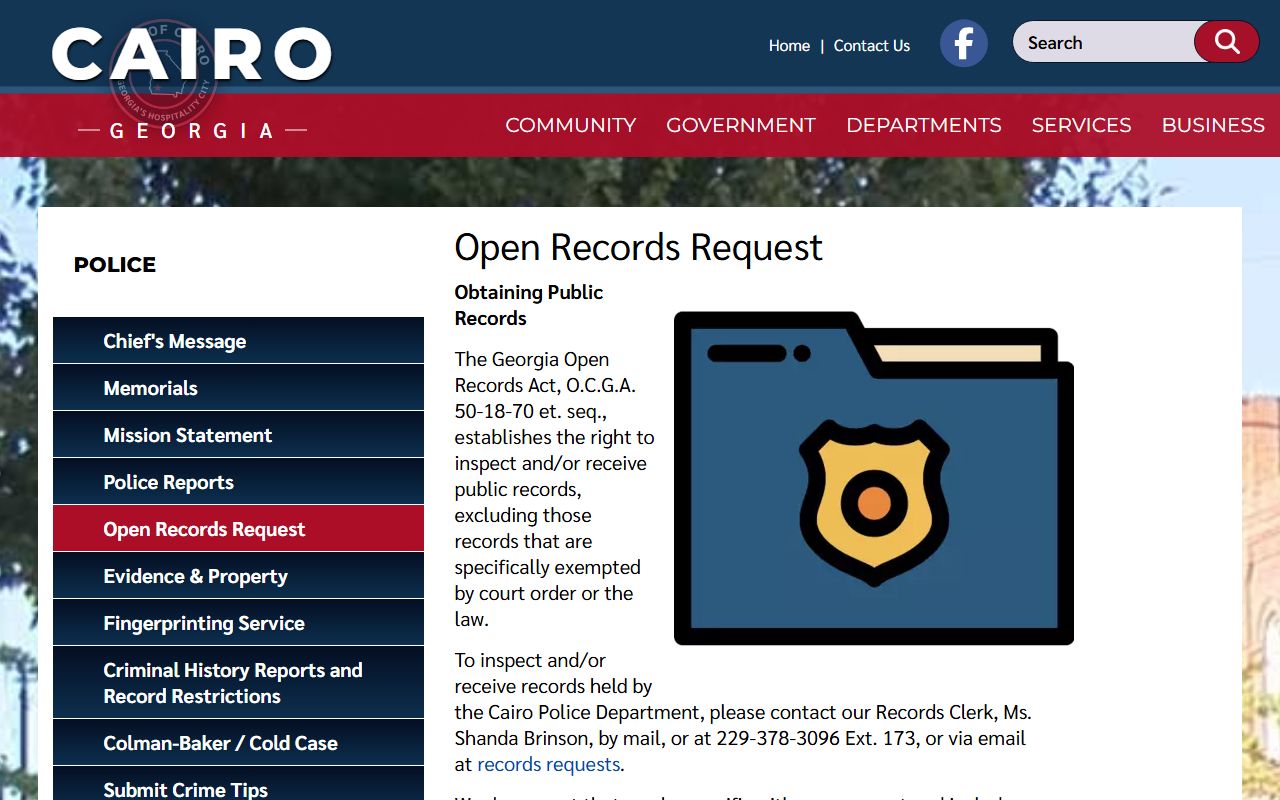 Grady County Clerk of Court and Cairo Police records request boundary