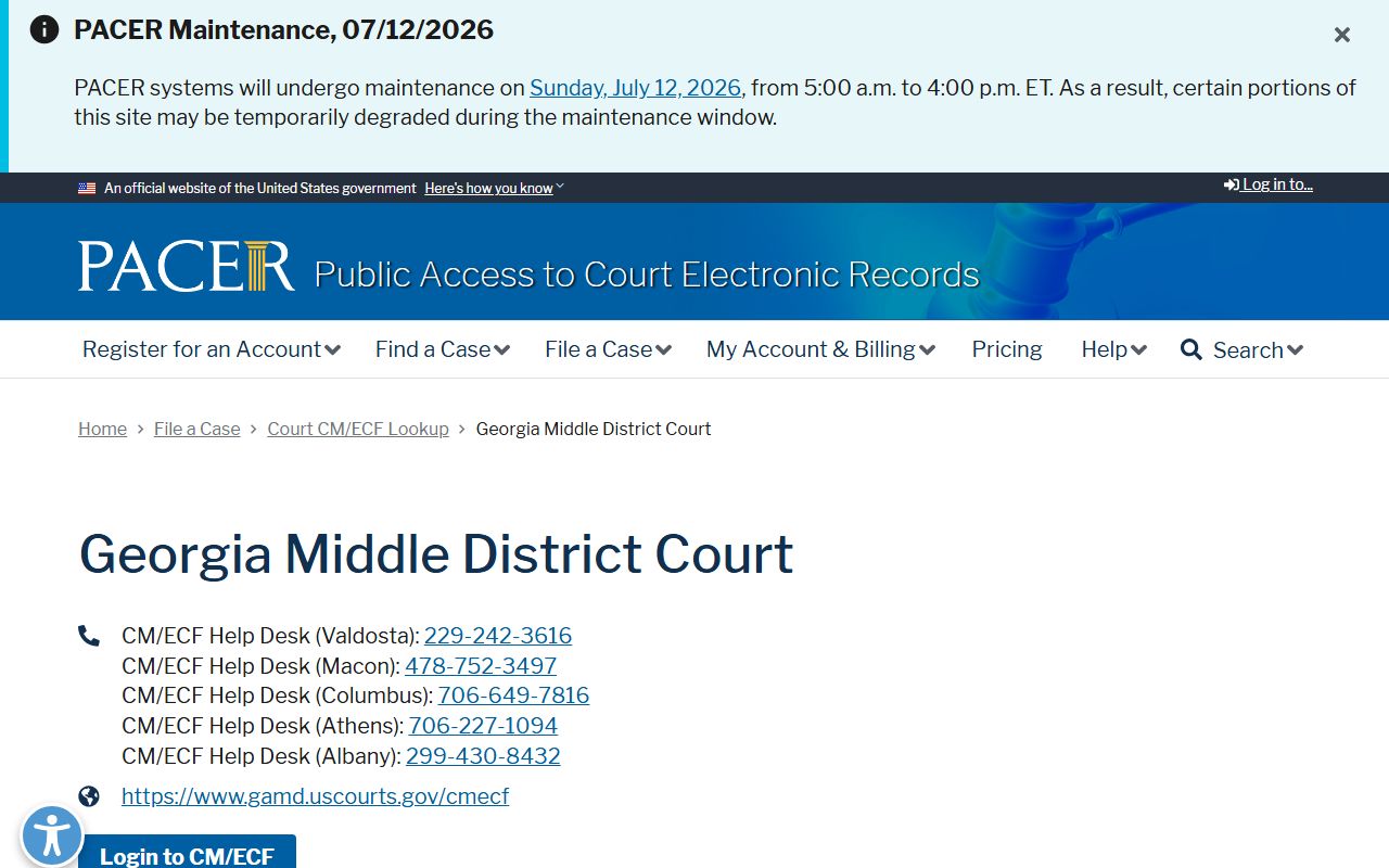 Grady County Superior Court federal PACER lookup for Middle District