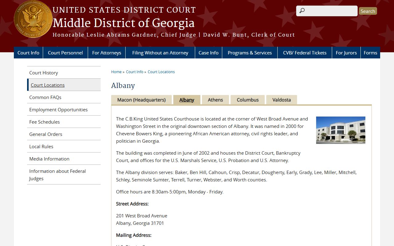 Grady County Superior Court federal Albany Division routing