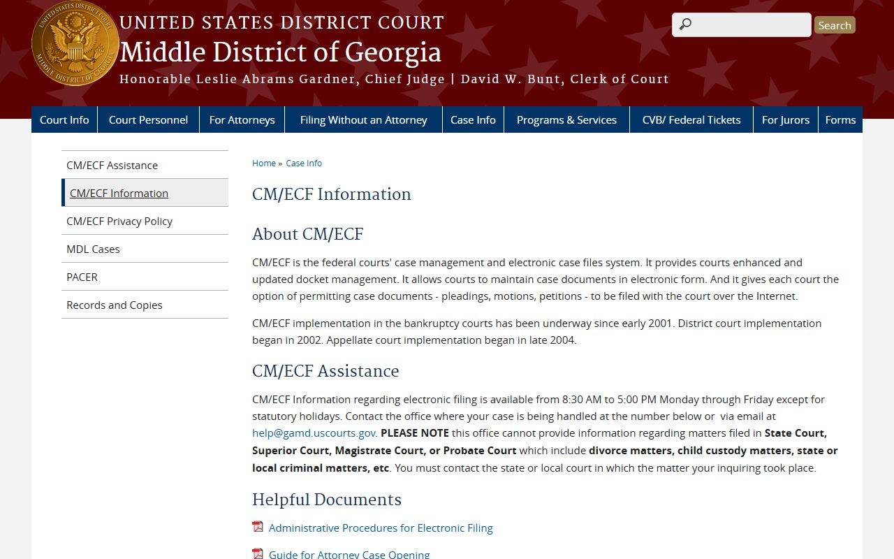 Grady County federal court records Middle District CM ECF information
