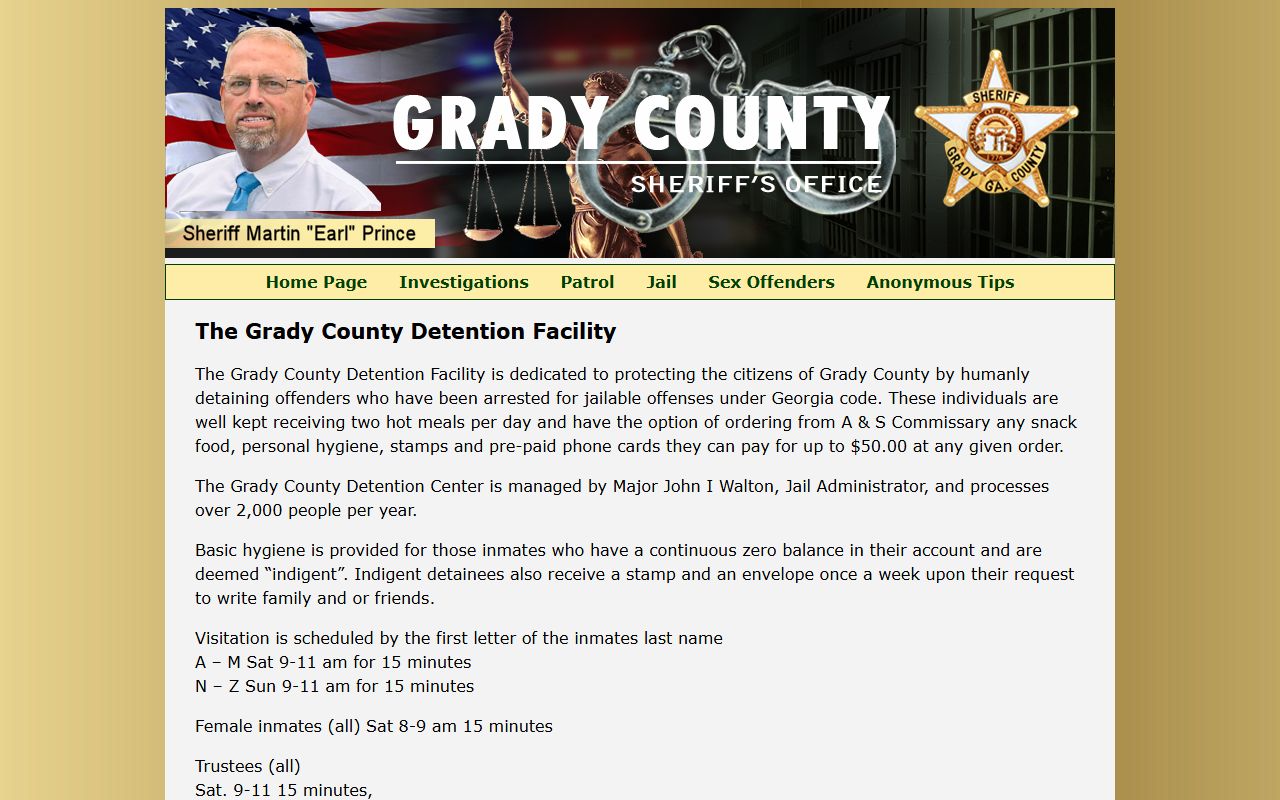 Grady County inmate records jail information page
