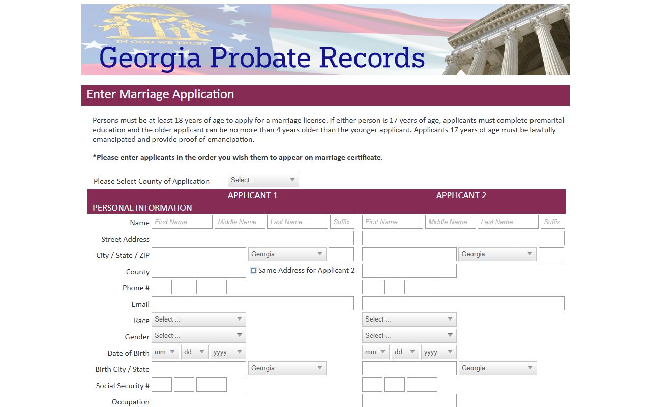 Grady County marriage records online application portal