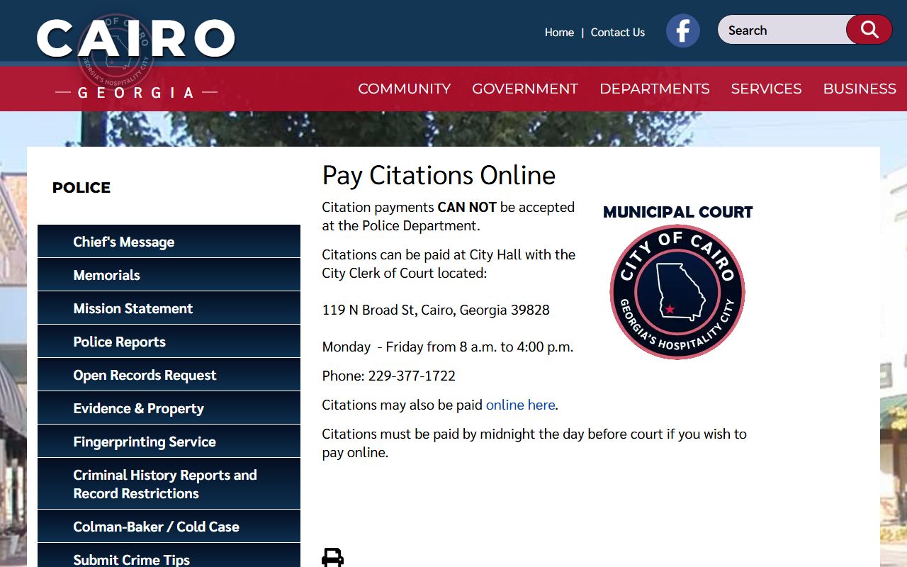 Grady County traffic court records Cairo citation payment instructions