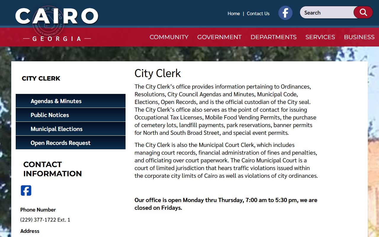 Grady County traffic court records Cairo Municipal Court clerk page