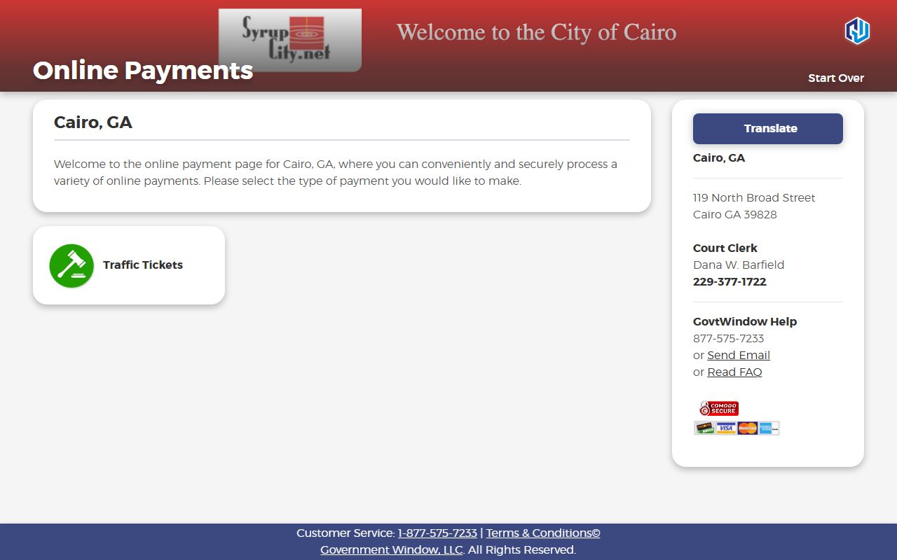 Grady County traffic court records Cairo Government Window payment portal