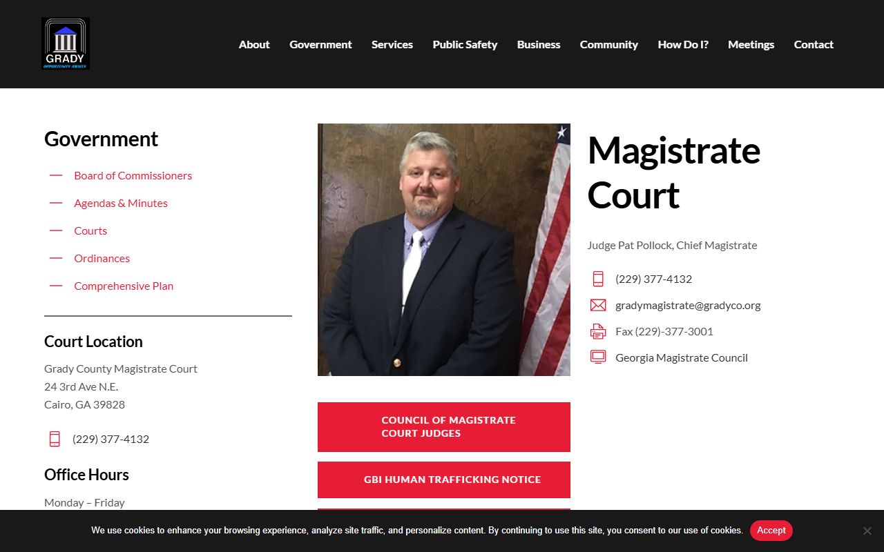 Grady County warrant records Magistrate Court contact page