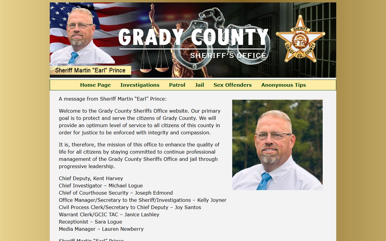 Grady County warrant records sheriff office staff listing